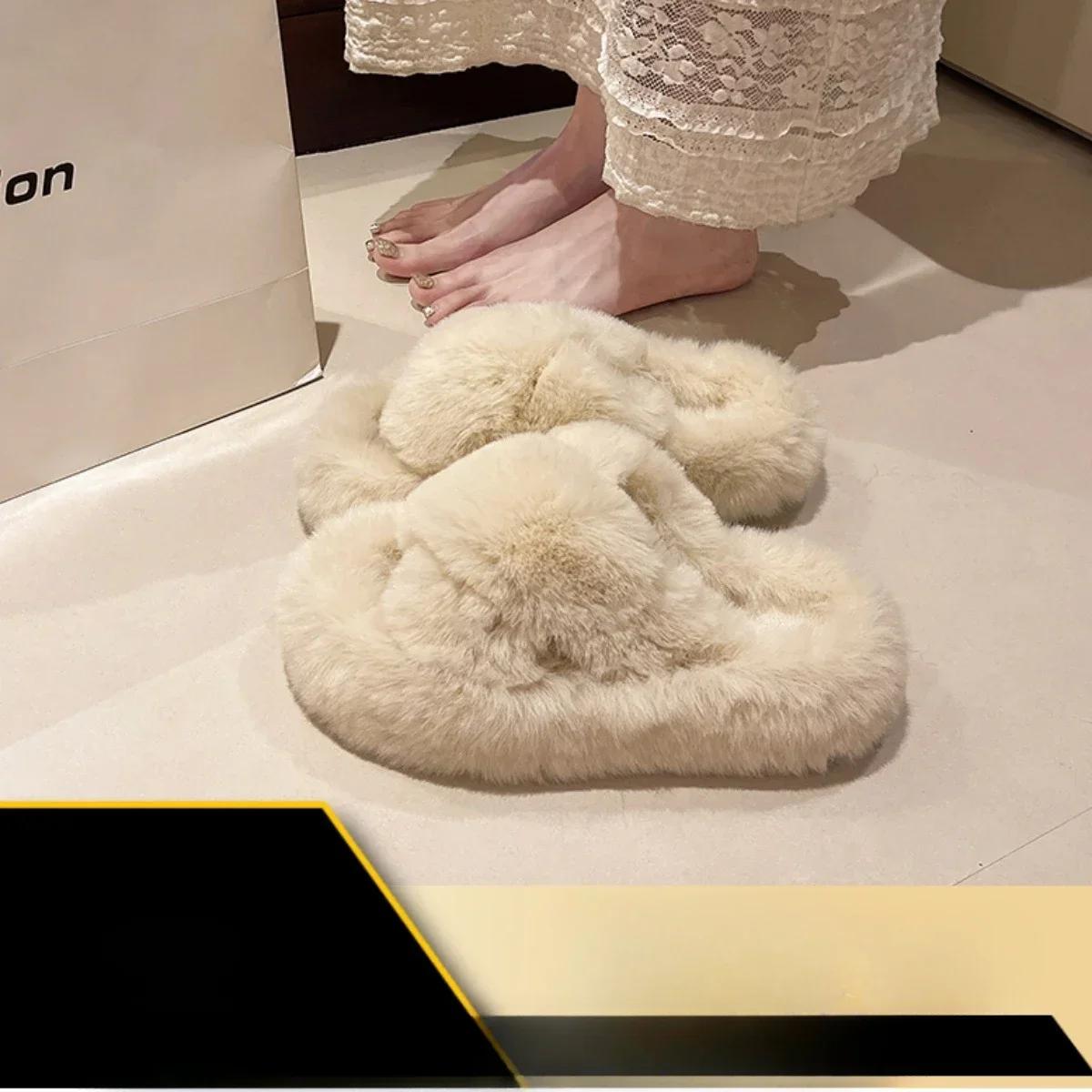 

2025 Autumn/Winter Candy Color Plush Slippers, Women s Plush Thick Sole Plus Size Cotton Slippers 36-37