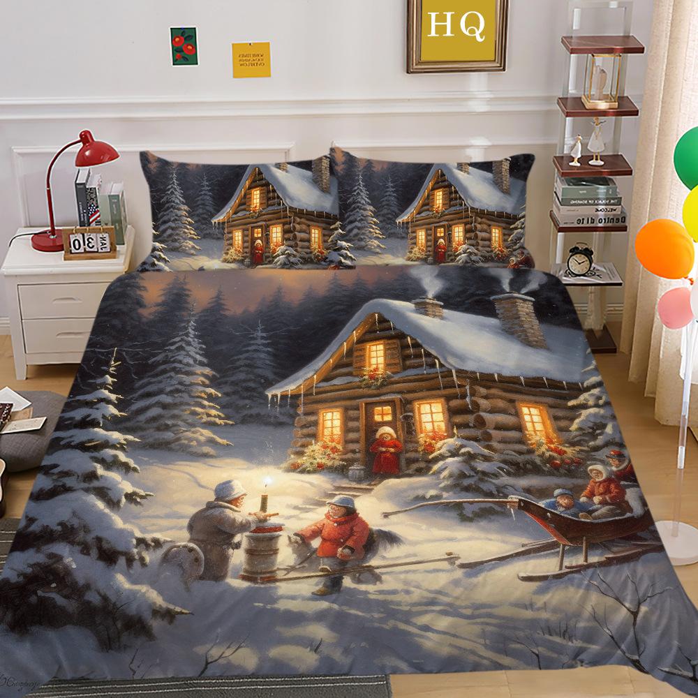 

Christmas Snow Scene 3D Printed Polyester Pillowcase Quilt Cover Two Or Three Piece Set EU Single 135*200