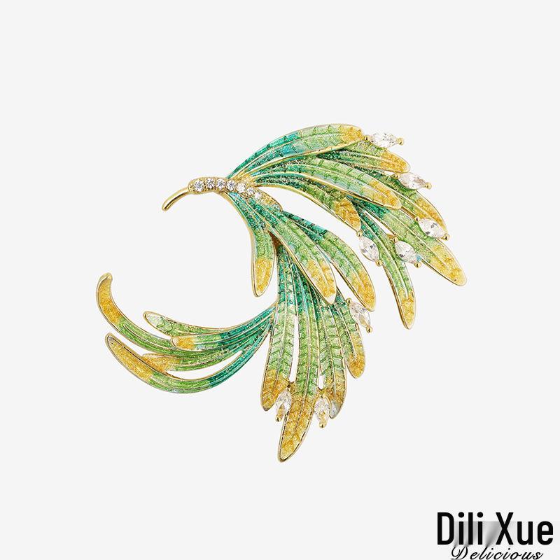 New Elegant Zircon Phoenix Brooch with Enamel Gradient for Suits