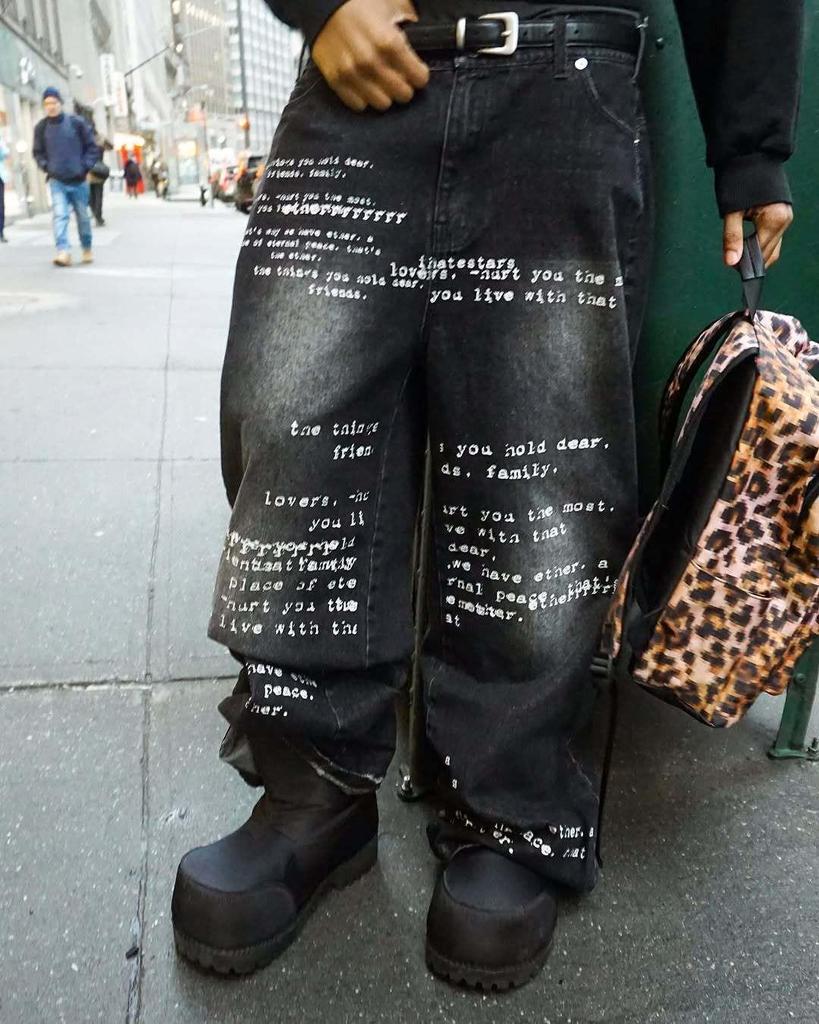 Jean large délavé pour homme avec imprimé lettres rétro américain