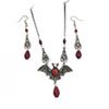 Gothic Vampire Bat Necklace with Red Crystal Beads In Retro Silver Style