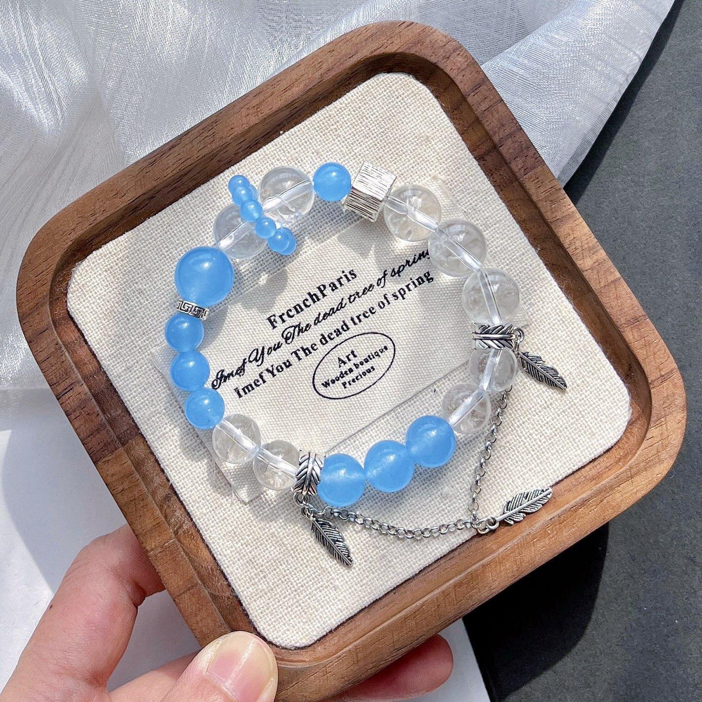 Aquamarine Quartz Rock Natural White Crystal Design Tassel Bracelet Bracelet