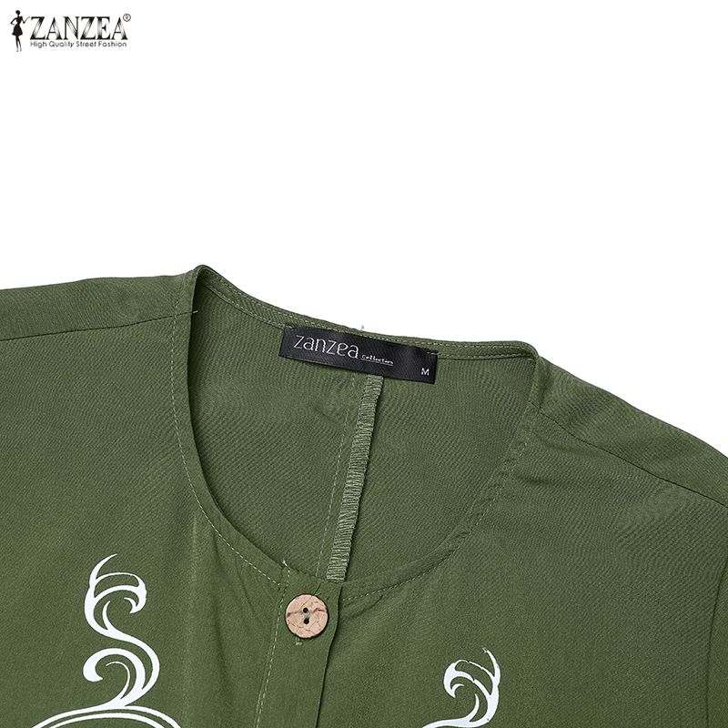 ZANZEA Abito Lungo Casual da Donna a Girocollo a Maniche Lunghe Largo con Stampa