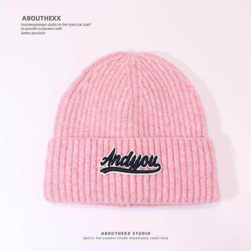 Autumn and Winter Wool Hat for Women's Letters Versatile Knitted Hat Korean Style Fashion Ear Protection Warm Hat Outdoor Student Pullover Hat