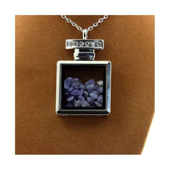Stones and Minerals. Raw Tanzanite Necklace. Bottle Model.