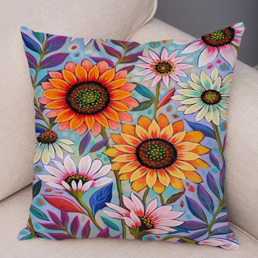 Nordic Watercolor Flower Pillowcase Soft Plush Decor Cartoon Floral Plant Cushion Cover for Sofa Home Children Room Pillow Case