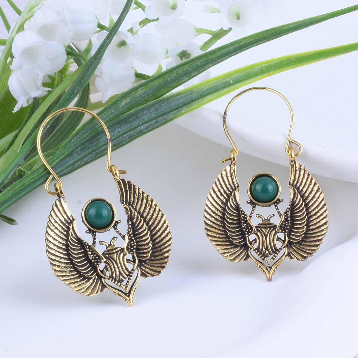 Egyptian-Inspired Moth Wing Dangle Earrings - Tribal & Boho Style Gift золотой