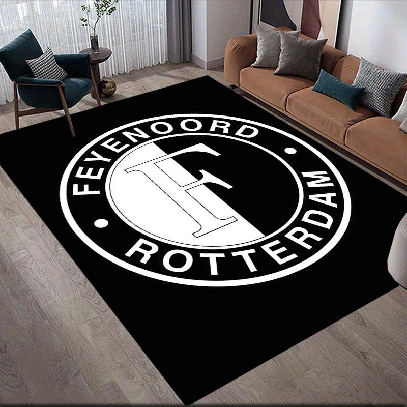 Feyenoord Rotterdam Flannel Printed Carpet, Home Sofa Decoration for Living Room & Bedroom, Non‑Slip Play Flannel Floor Mat for Game Room