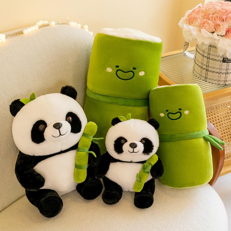 Popular Bamboo Tube Panda Plush Toy Doll Holding Bamboo National Treasure Giant Panda Doll Giving Gifts To Children's Boys and Girls