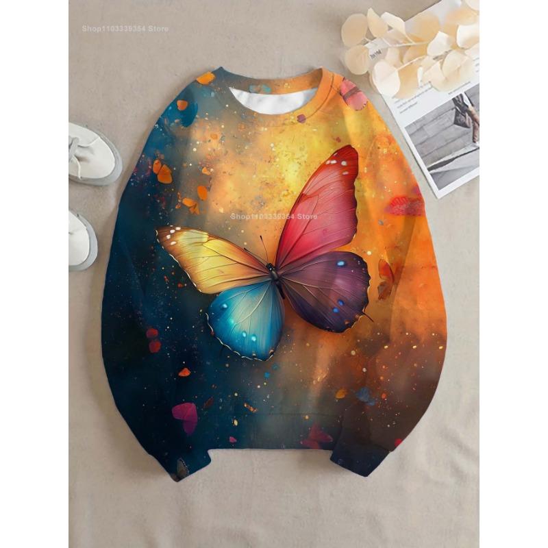 Butterfly Women Round-neck Sweatshirt Streetwear Autumn New Sweatshirts Oversized Pullovers Tops Woman Clothing