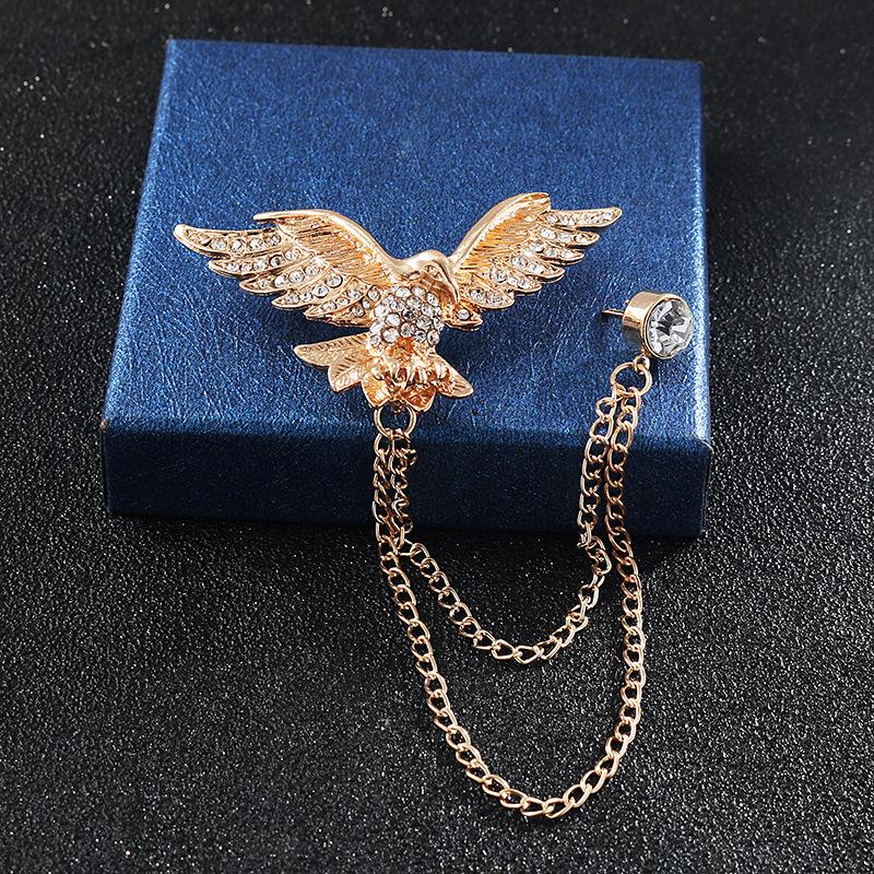 Men's Luxury Rhinestone Eagle Brooch - Retro Metal Badge for Suits