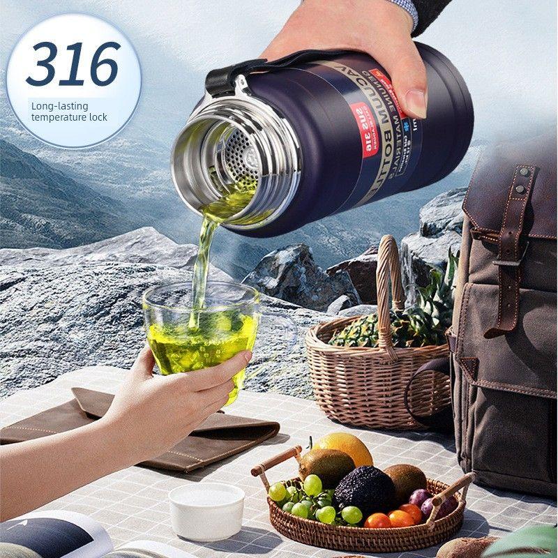 Japanese Imported Muj316 All-Steel Large-Capacity Thermos Cup for Outdoor Tea Brewing, Men's Water Bottle for Hiking, Sports, and Fishing