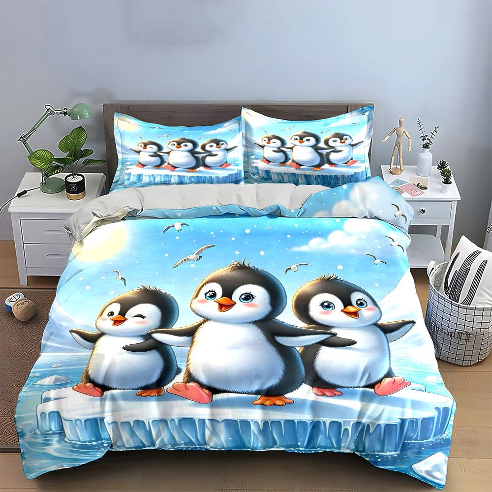 Penguins on icy landscape. Bedding sets Duvet cover sets Duvet covers Pillowcases(1 * Duvet Cover 2 * Pillowcases without duvet insert)