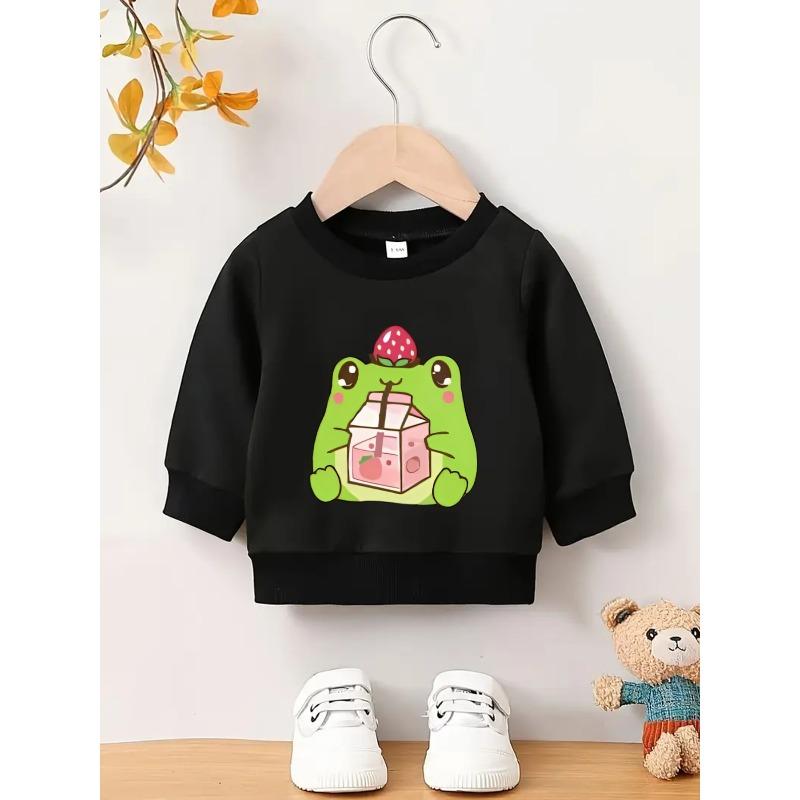 European Size Cute Print Pattern Easy Sweet Baby Girl Spring Lightweight Round Neck Sweatshirt