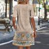 Women A Line Sun Dress Short Sleeve V Neck Printed Dress With Pockets