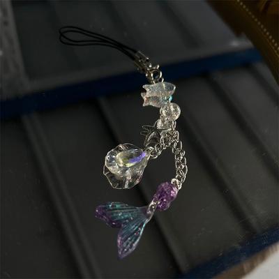 Transparent Five-Pointed Star Flowers Phone Charms Pendant Purple Beaded Fishtail Pendant Phone Lanyard Bag Keychain
