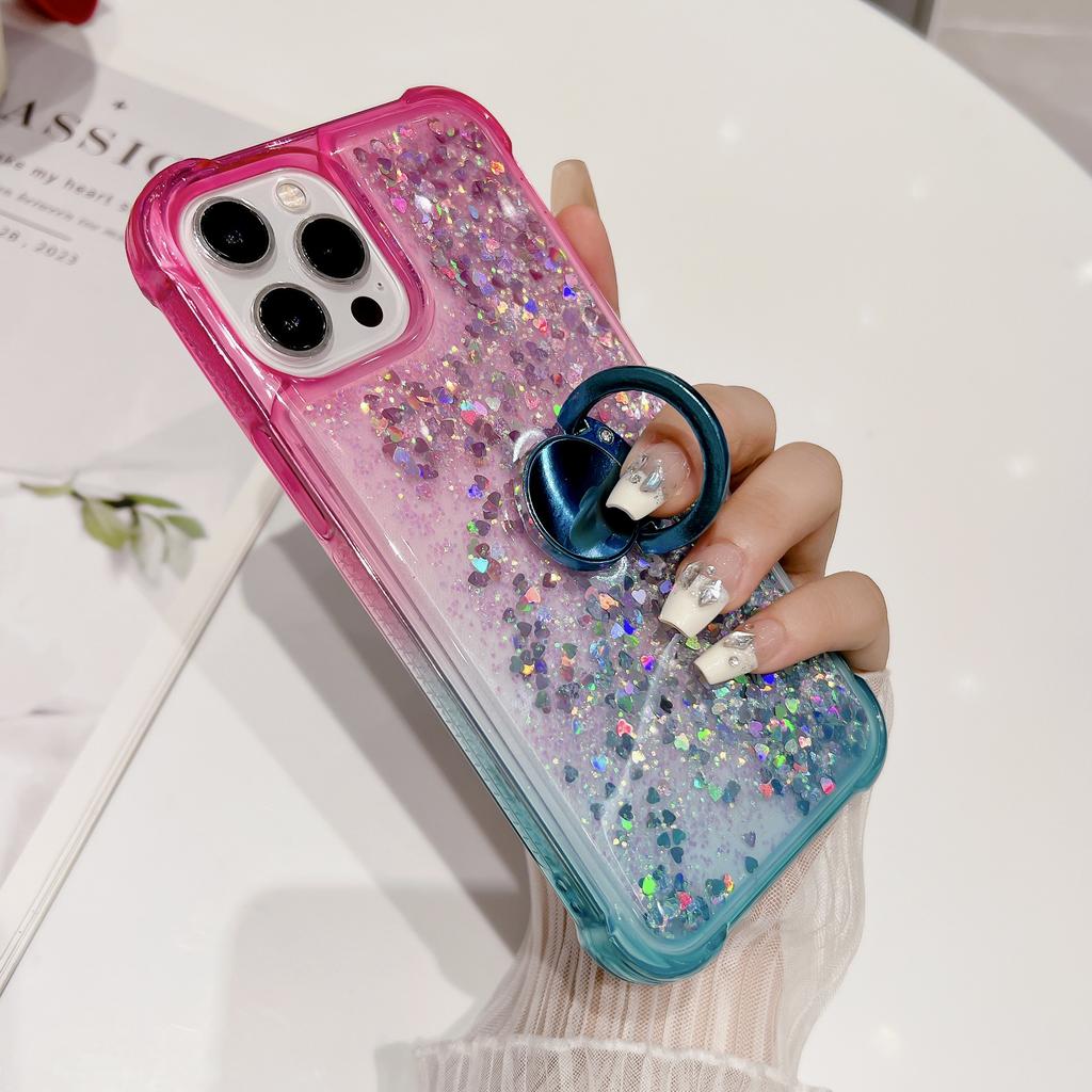 Applicable to Samsung S25 mobile phone case A26 gradual change color quicksand ring bracket anti-drop case Redmi Note14 case