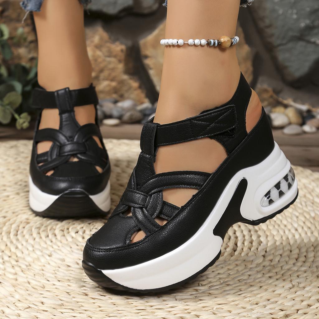 Fashion Women Sandals 2025 New High Quality Buckle Strap Sandals Women Closed Toe Office and Career Summer Solid Wedge Shoes for Women
