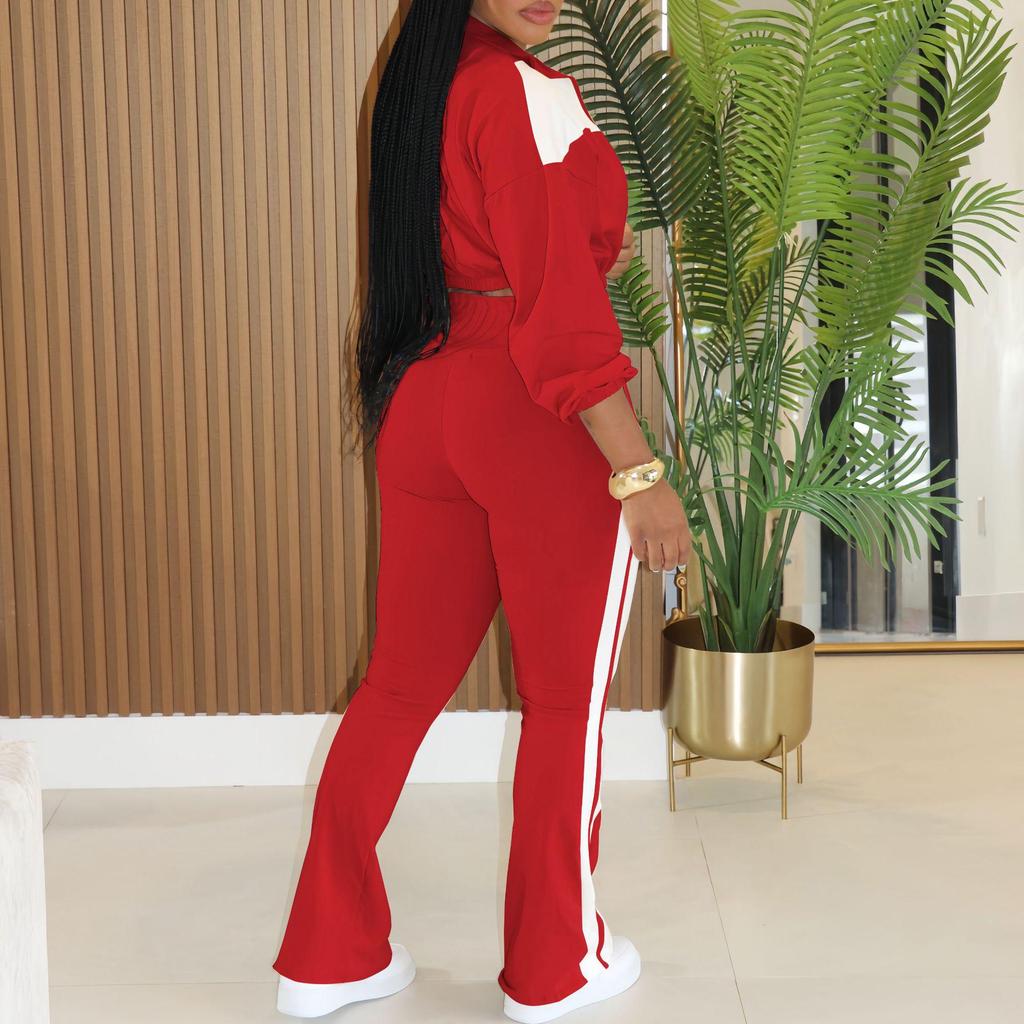 Women's Sports Casual Patchwork Set: Long Sleeve Zipper Jacket & Two-Piece Outfit