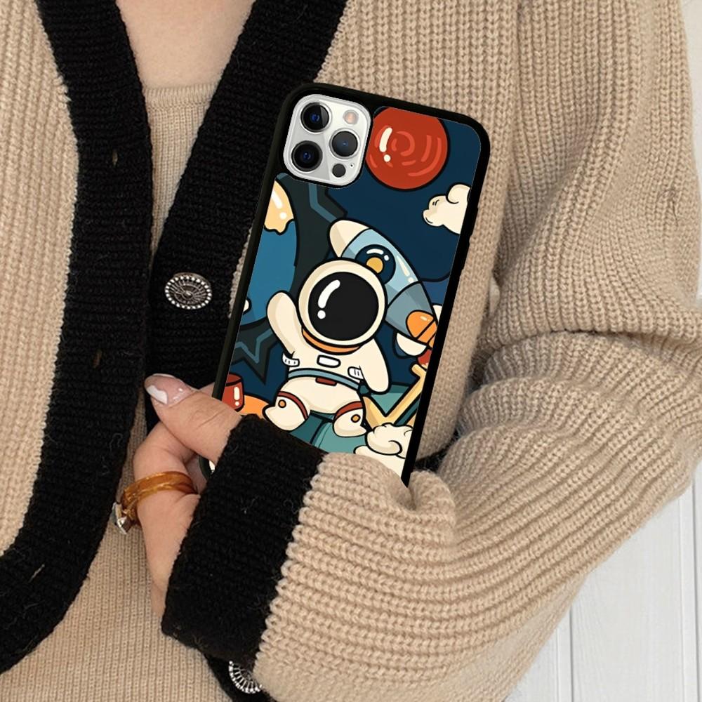 Cartoon Astronaut Handyhülle Silikon PC+TPU Für Für iPhone 11 12 13 14 15 16 Plus Pro Max Hülle