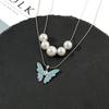 Gold Silver Chain Women for Butterfly Pearl Necklace Double Choker Chains Jewelry Girl Fashion Butterflies Pendant Gift