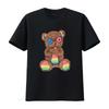 Tricou Barrow Bărbați Mărime Mare Bumbac Negru cu Urs Curcubeu Italia A53 vintage Spălat Casual modă Confortabil Respirabil