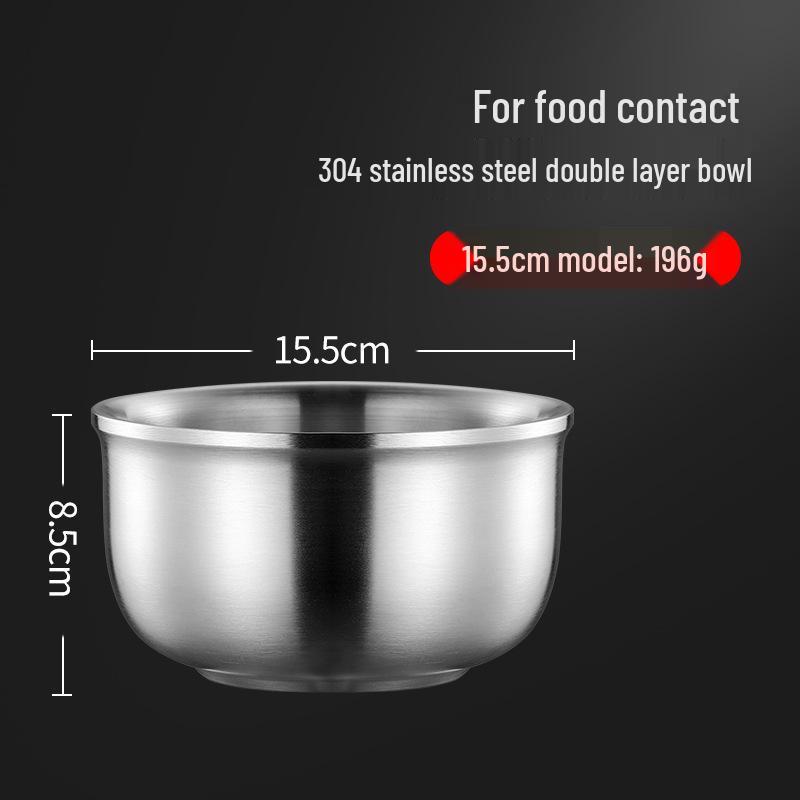 304 Stainless Steel Double-Layer Insulated Anti-Scald Rice Bowl with Spoon for Kids and Home Use