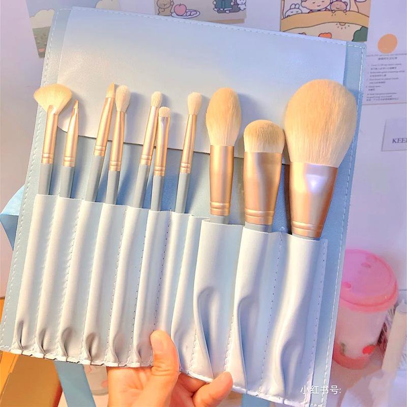 10-Piece Blue Bridge Makeup Brush Set Ultra Soft Brushes for Beginners Foundation Powder Eyeshadow Brushes Complete Set