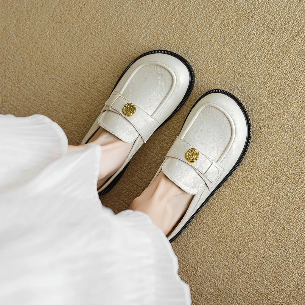 Baotou half slippers women's summer wear 2025 new black versatile one-pedal lazy shoes camellia flat sandals