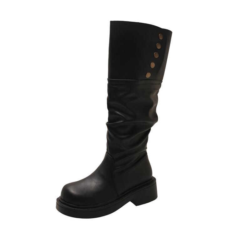 Pleated Pile Boots Two Wear Brown Tall Boots Children's 2025 New Autumn Thick-soled Knight Boots