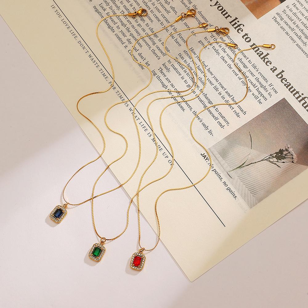 18K Gold-Plated Stainless Steel Necklace with Colored Zirconia - High-End Titanium Design for Women