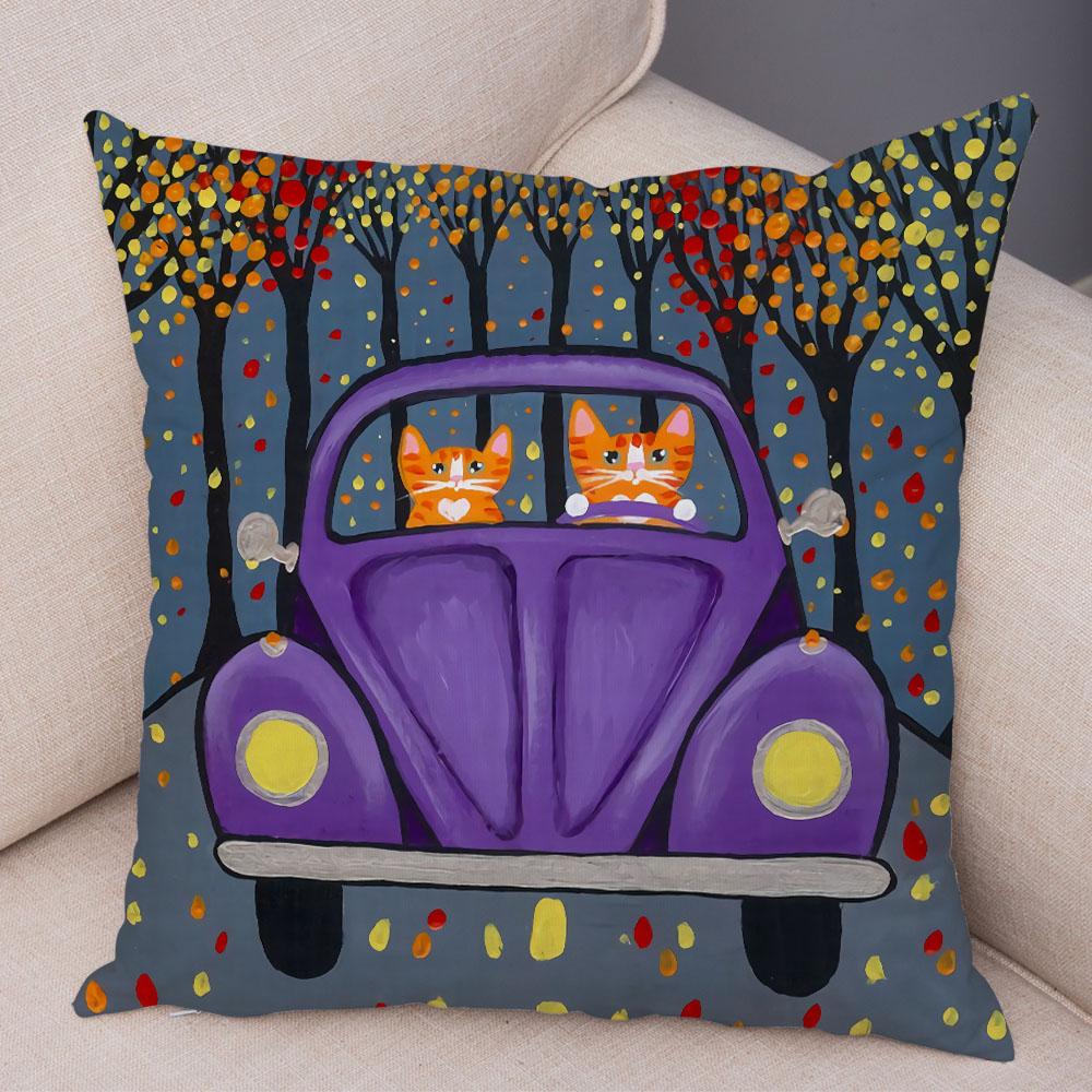 Bedroom Living Room Decorative Pillowcase Cushion Cover Pet Animal Cute Funny Cartoon Driving Cat Pillowcase