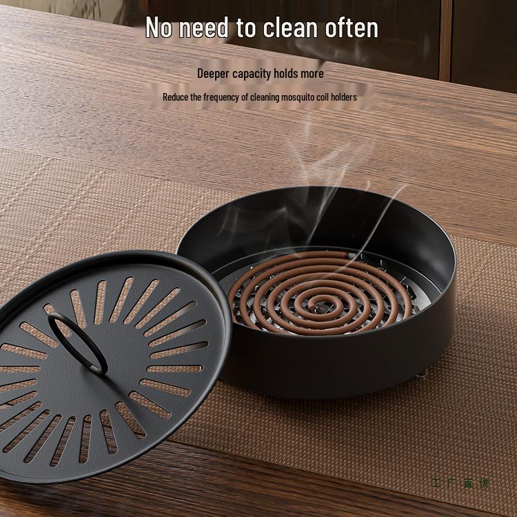 Creative Anti-Scald Mosquito Coil Holder with Lid - Wrought Iron Ash-Free Sandalwood Storage