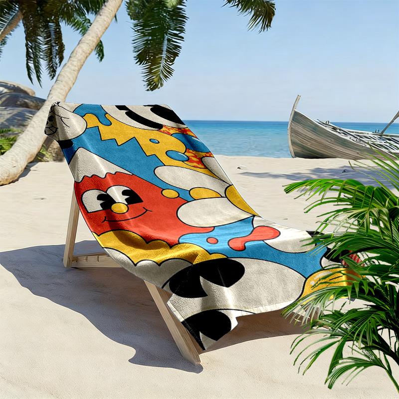 Colorful Cartoon Characters 2D Flat Print Beach Towel, Large Soft Quick Dry Towel for Beach Camping SwimmingZSTJ0915166