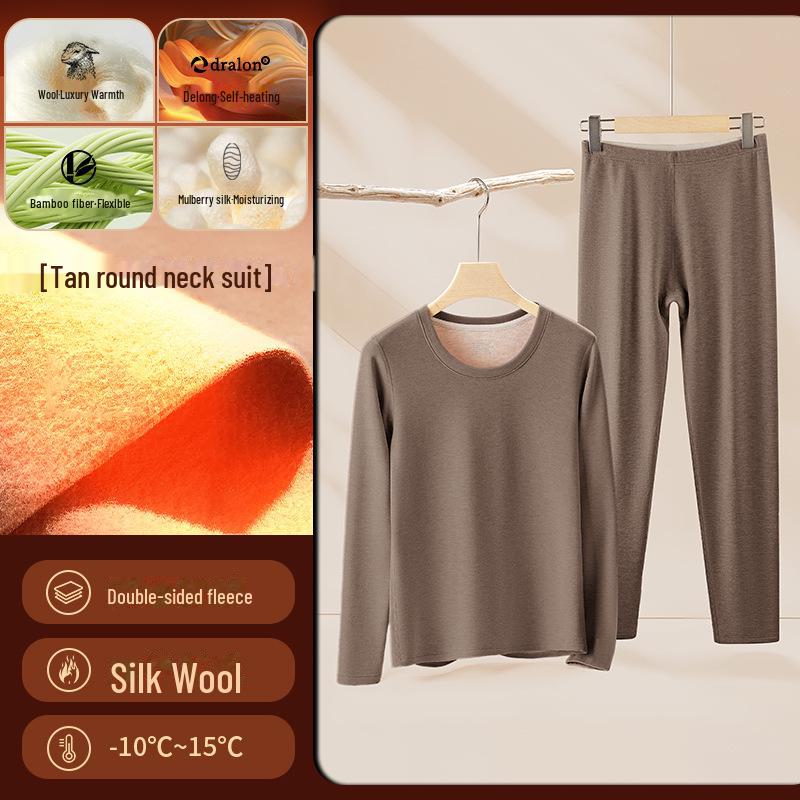 Women's Silk Wool Thermal Underwear Set for Autumn/Winter - Plus Velvet, Thick Bottom