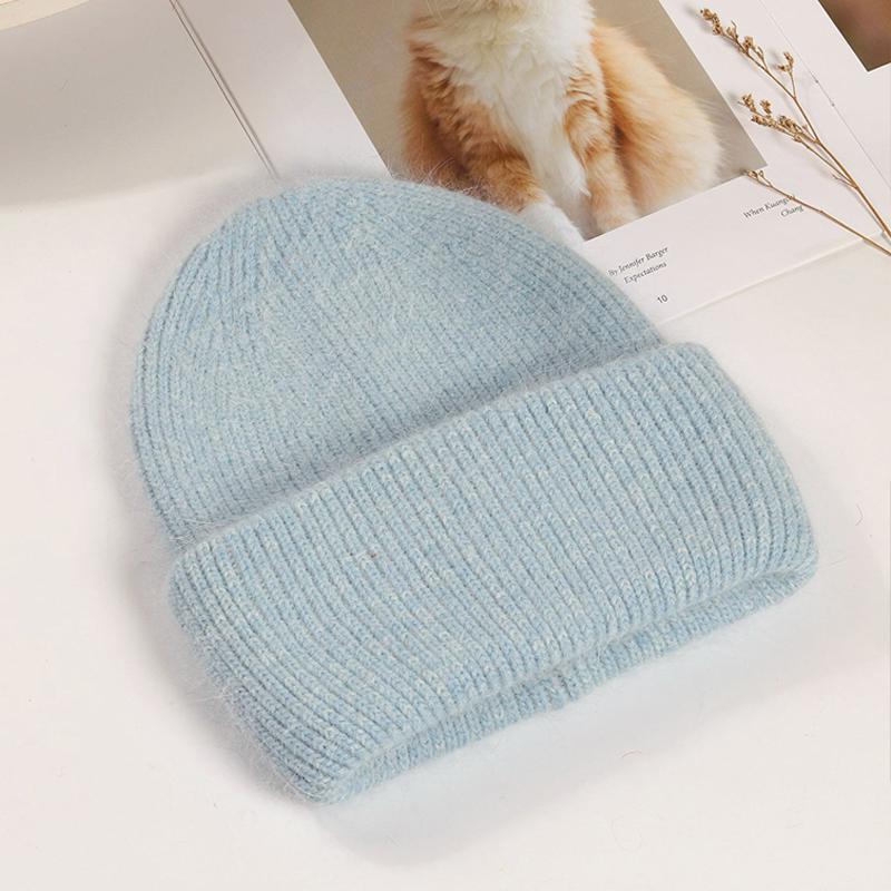 Winter Hats Woman Soft Knit Beanie Warm Rabbit Fur Hat Solid Color Slouchy Cap Casual Outdoor Fashion Solid Adult Cover Head