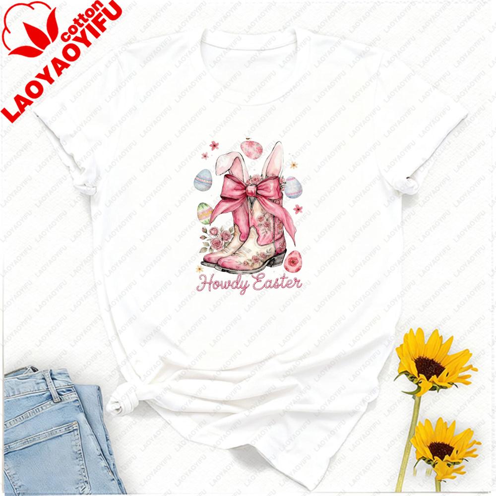 Howdy Easter Western Coquette Easter Bunny Cowgirl Aesthetic Retro Graphic T Shirts Oversized T Shirt Unisex Clothes Gothic Tops