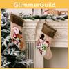 Festive Brown Plush Trim Christmas Stockings With Cute Snowman And Reindeer Patterns For Holiday Cheer