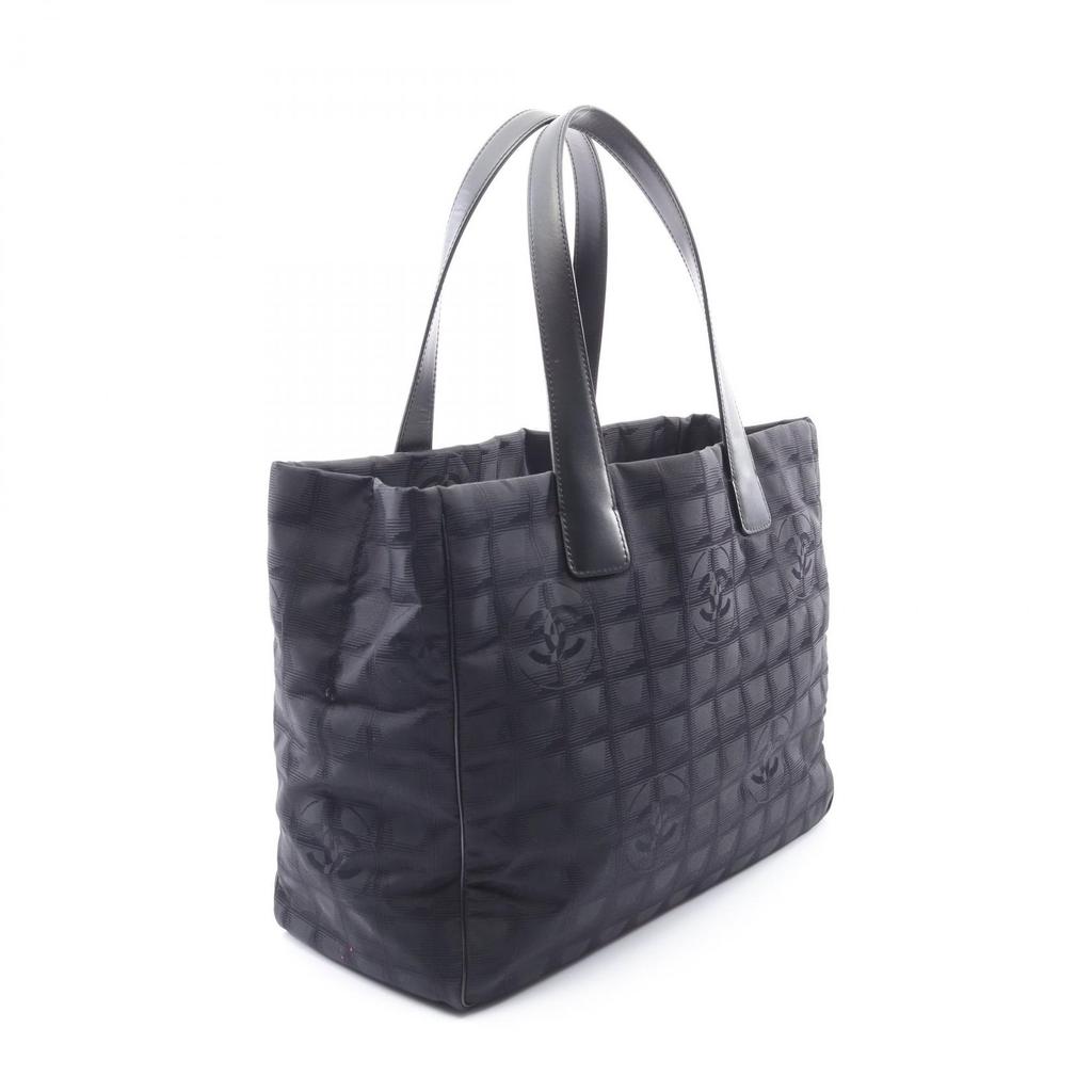 Used CHANEL New Travel Line MM Tote Bag A15991 Leather Nylon Canvas Black Used Women