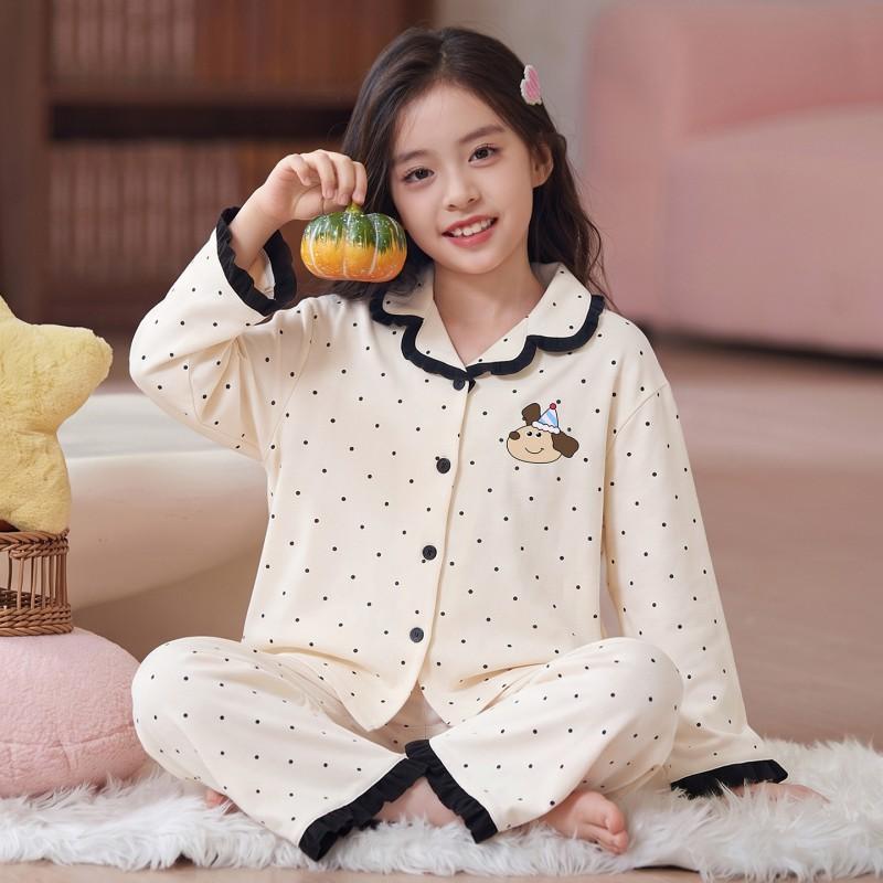 Girls Cotton Pajama Set Long Sleeve Cartoon Print Sleepwear Kids Home Outfit