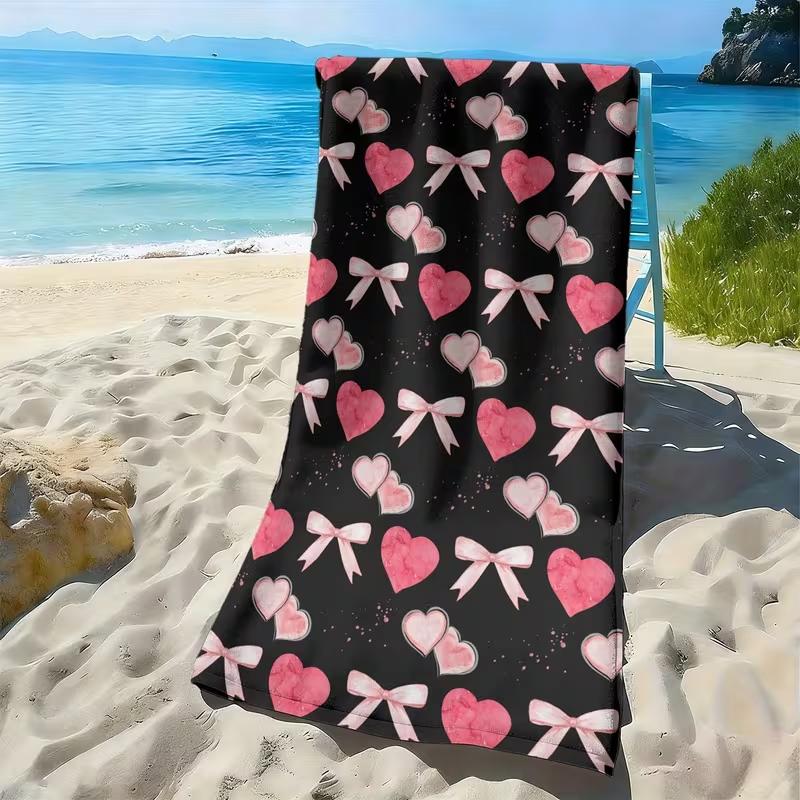 Bow Print Beach Towel Watercolor Ribbon Pattern Towel Soft Absorbent Quick Dry Beach Blanket for Girls Summer