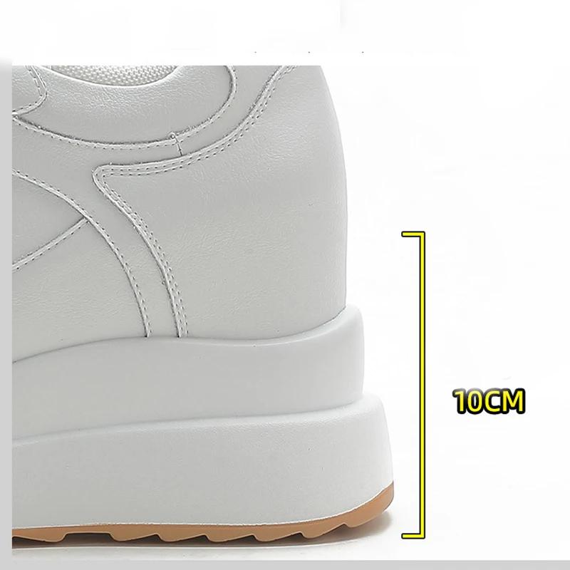 2025 Winterschuhe Damen Mode Stiefel Echtes Leder Höhenerhöhend 10cm Damen Stiefeletten Plateau Warm Plüsch Schwarz Weiß