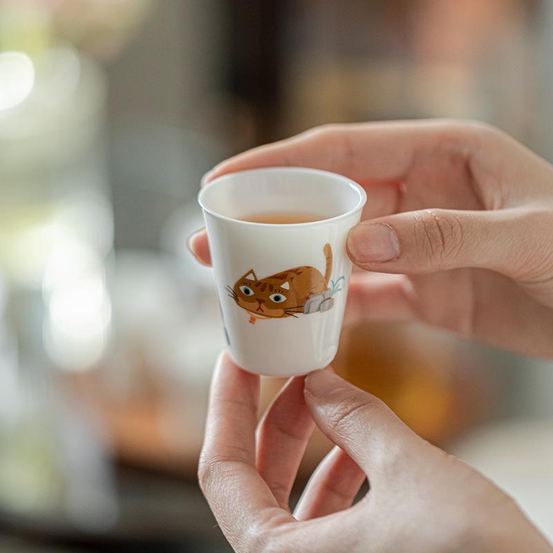 45ML Cat Tea Cup Gongfu Tea Set Smelling Cup Handmade Ceramic Zen Chinese Tea Ceremony