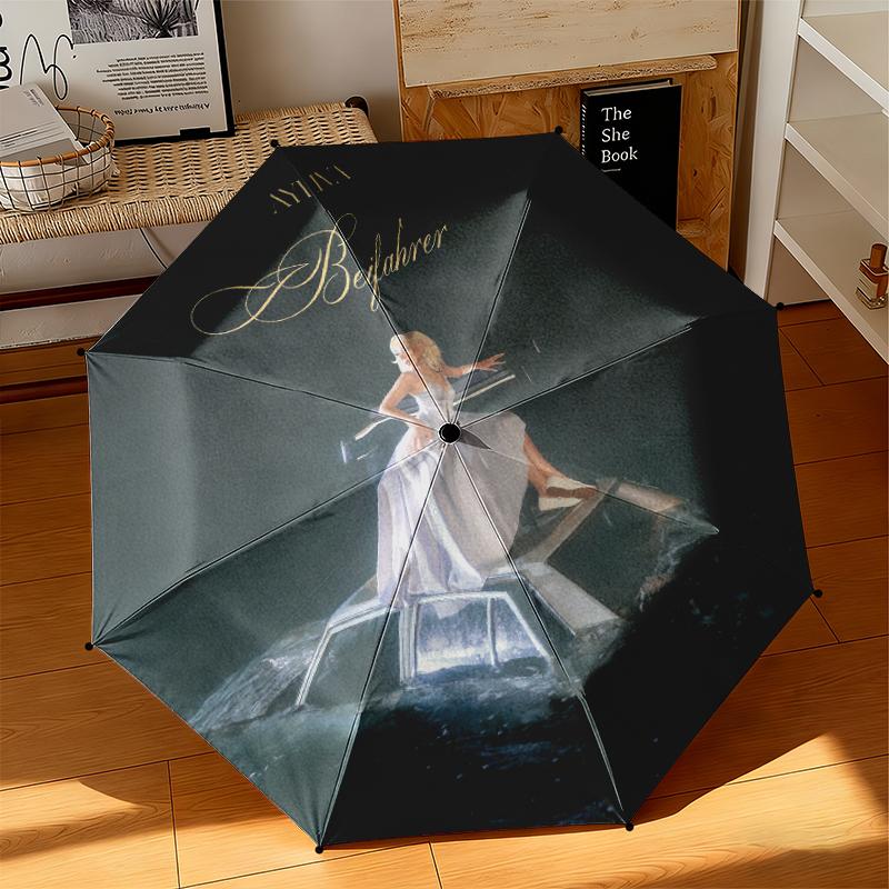 1pc Ayliva's Album Cover Umbrella Portable Folding Umbrella Iron Frame Hole Bone Structure Outdoor Home Umbrella