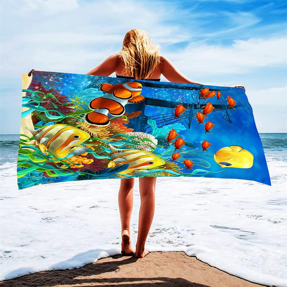 

МОДА Ocean Пляжное полотенце из микрофибры Дельфин Акула Абсорбент Плавательное полотенце Легкое быстросохнущее полотенце для бассейна Идеально подходит для мужчин и женщин