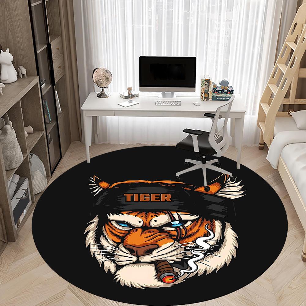 1pc Tiger Smoke Office Round Area Rug, Under Office Chairs Bedroom Living Room Home Decor, Room Deco, Available in Various Sizes