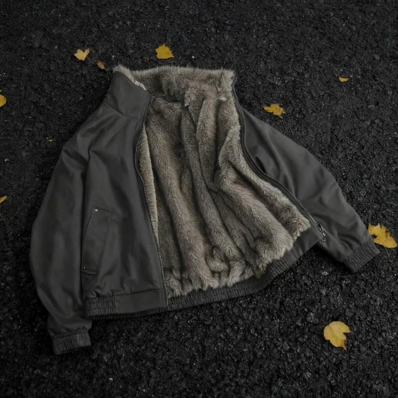 Unisex Winter Thickened Cotton Puffer Jacket With Fleece Lining Stand Collar Zipper Front Loose Fit Men Women