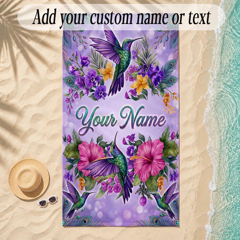 Birds Theme Soft Beach Towel Personalized Custom Name Text Towel Portable for Beach Pool Travel