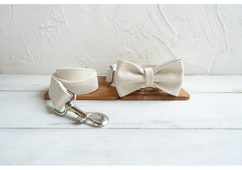 MUTTCO Light Brown Dog Collar & Leash Set with Bow Tie UDC-141
