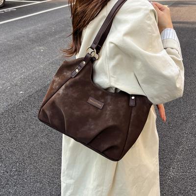 Vintage Wildleder Handtasche Damen Pendler Tragetasche Schulter Unterarmtasche